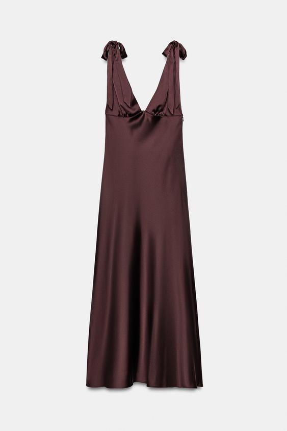 VESTIDO MIDI SATINADO - Granate oscuro de Zara - Imagen 0