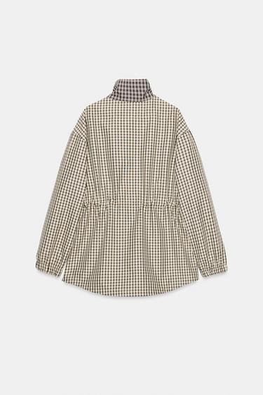 VESTE À CARREAUX COL MONTANT - Blanc cassé de Zara - Image 12