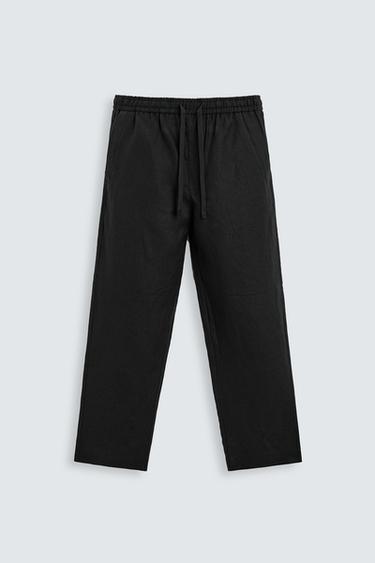 Zara 100% LINEN PANTS - Black