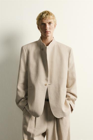 Zara RELAXED FIT DOUBLE BREASTED SUIT BLAZER - Light beige