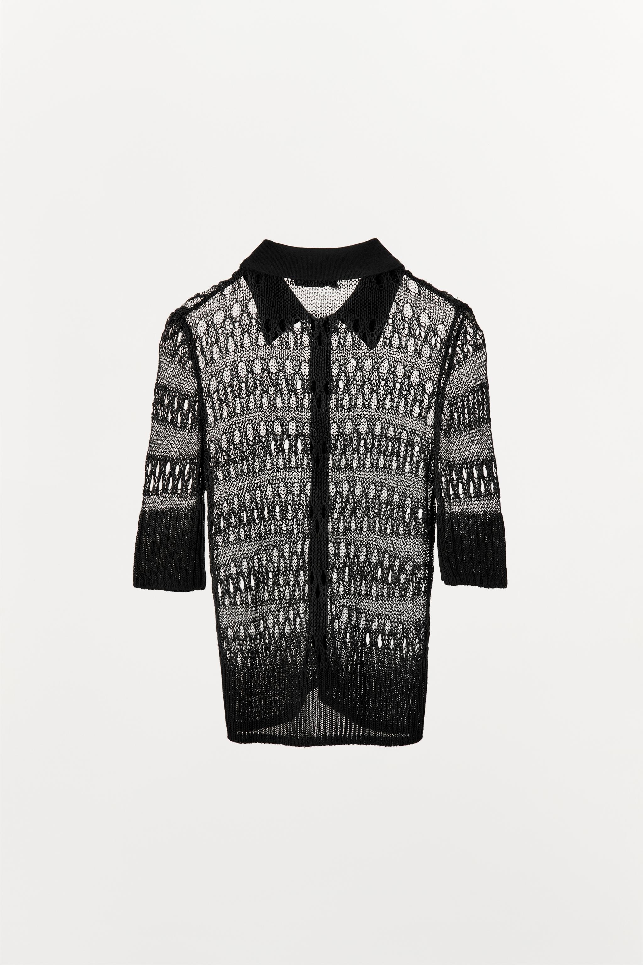 Fred Perry | Open knit button through shirt in black | EQVVS