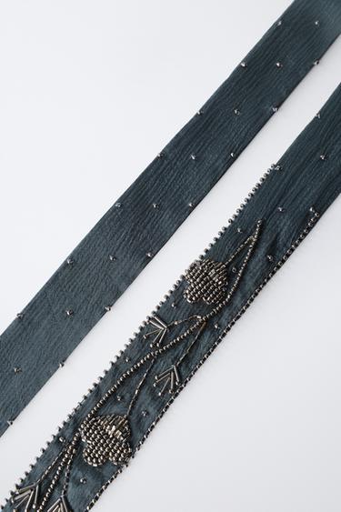 EMBROIDERED SCARF NECKLACE - Petrol blue by Zara - Image 2