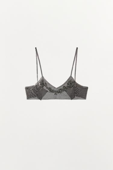 BEADED MESH FLOWER TOP - Silver by Zara - Image 4