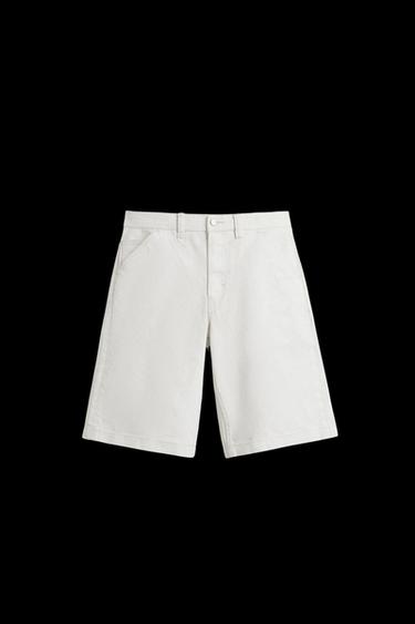 WAXED-EFFECT BAGGY FIT DENIM BERMUDA SHORTS - White by Zara - Image 0