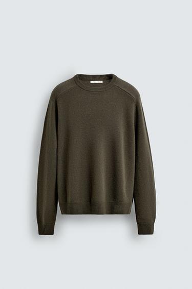 REGULAR FIT WOOL BLEND JUMPER - Olive green by Zara