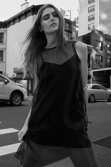 VESTIDO ORGANZA LAZOS - Negro de Zara