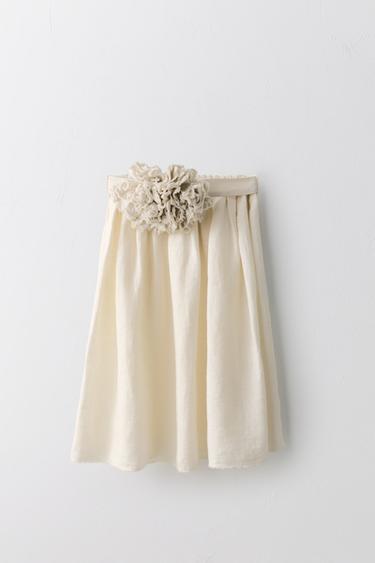LIMITED EDITION 100% LINEN MIDI SKIRT WITH BELT - Light ecru by Zara