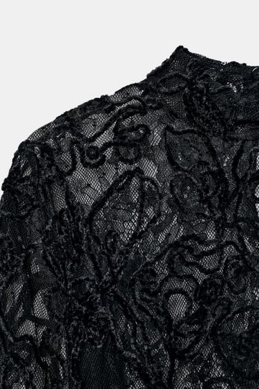 LONG SLEEVE LACE TOP - Black by Zara - Image 5