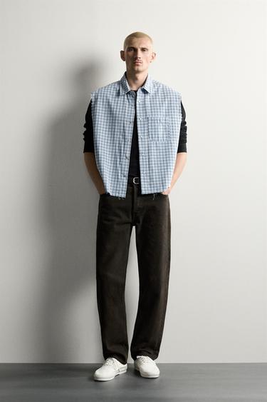 CROPPED FIT CHECK TANK SHIRT - Blues by Zara