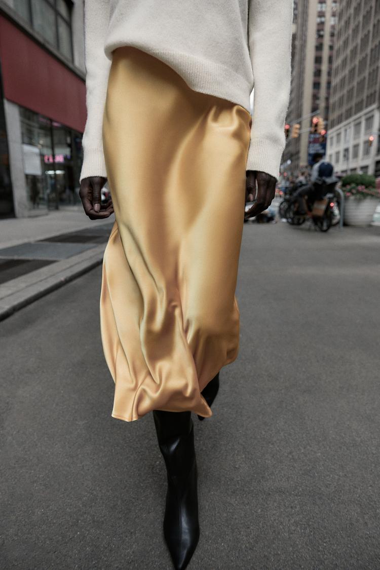 SATIN MIDI SKIRT