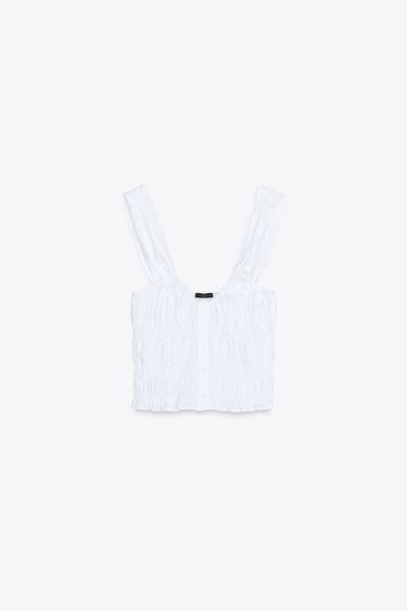 Zara RUCHED CROP TOP - White - Image 0