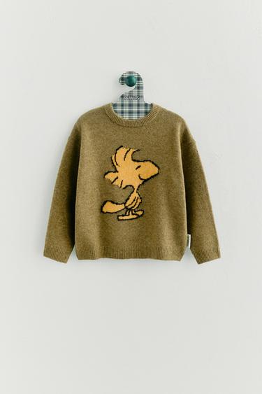 Zara SNOOPY PEANUTS™ KNIT SWEATER - Olive Green