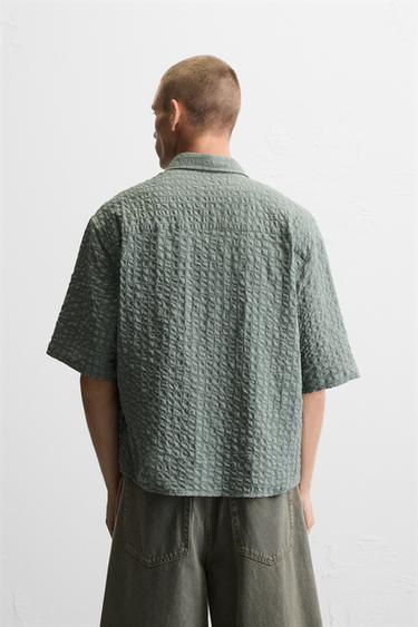 CHEMISE SEERSUCKER À CARREAUX - Kaki de Zara - Image 2