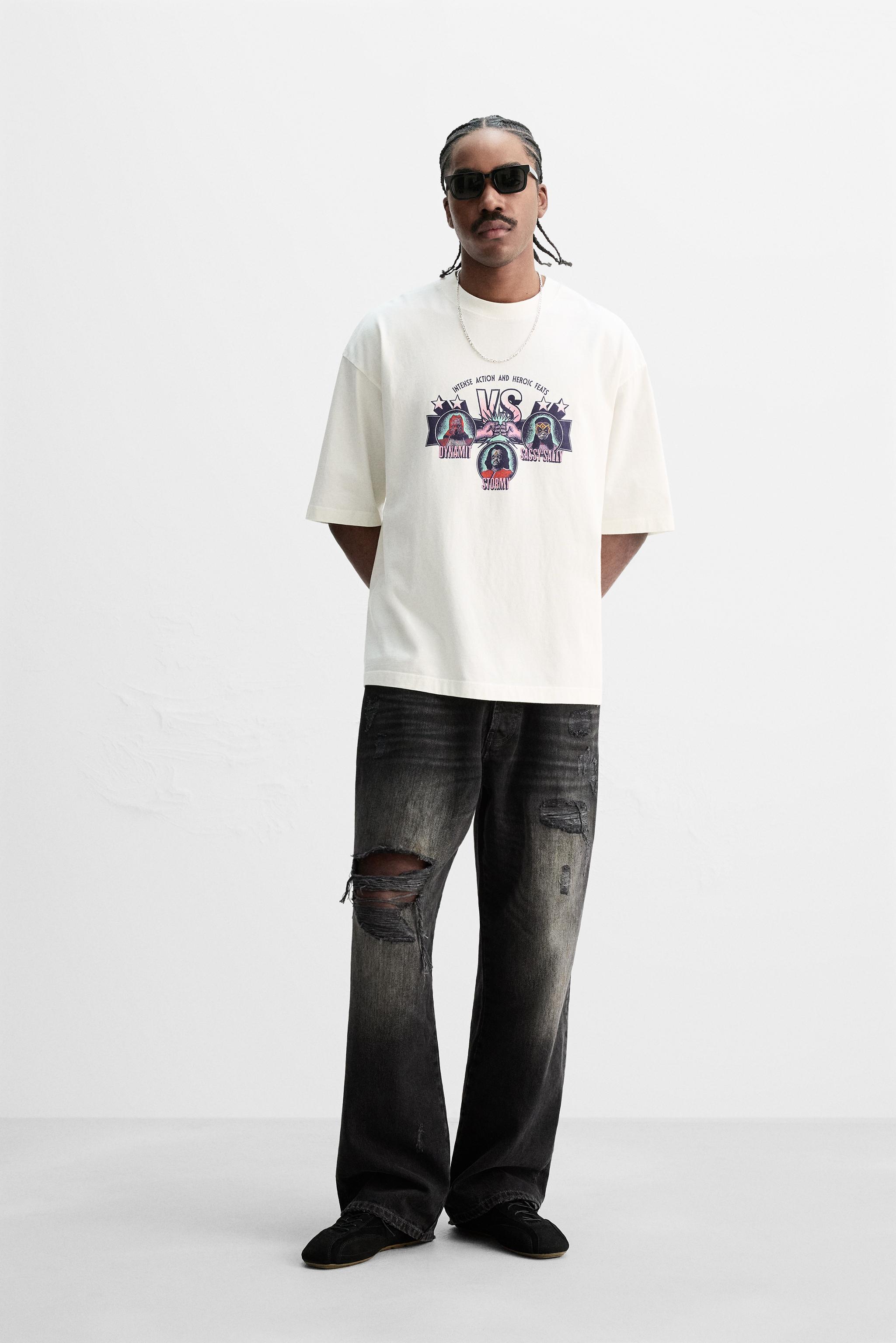 Tシャツ・カットソー CONTRAST BAND T-SHIRT CONTRAST PRINTED T-SHIRT - Oyster-white | ZARA Australia