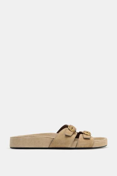 SANDALES EN DAIM À BOUCLES - Beige de Zara