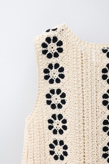 TOP EN MAILLE À FLEURS EN CROCHET - Écru de Zara - Image 3