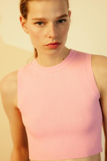 TOP CROP PUNTO - Rosa tiza de Zara