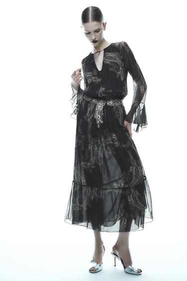 VESTIDO ESTAMPADO BABADOS ZW COLLECTION - Preto da Zara - Imagem 0