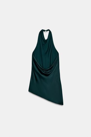 SATIN HALTER TOP - Blue green by Zara