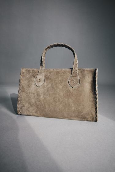 WOVEN LEATHER CITY BAG - Green by Zara