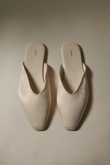 Zara SATEEN MULE SLIPPERS - Off White - Image 0