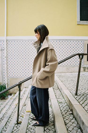 CROPPED WOOL COAT WITH HIGH NECK - Light mink by Zara - Image 4