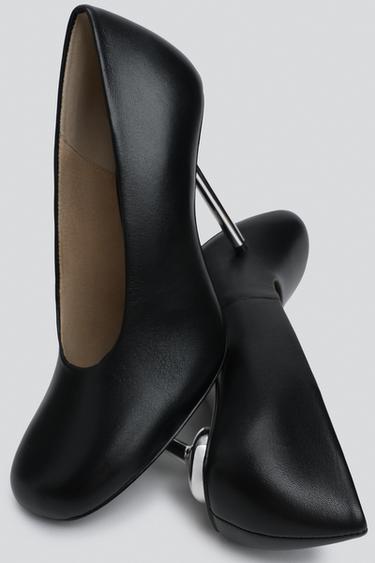 LIMITED EDITION METALLIC LEATHER HEELED SHOES - Black by Zara
