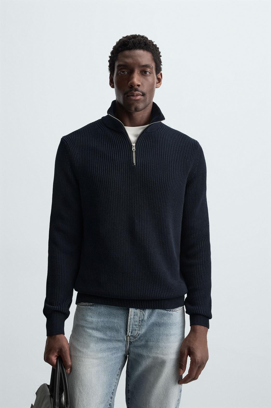 MOCK NECK ZIP-UP SWEATER