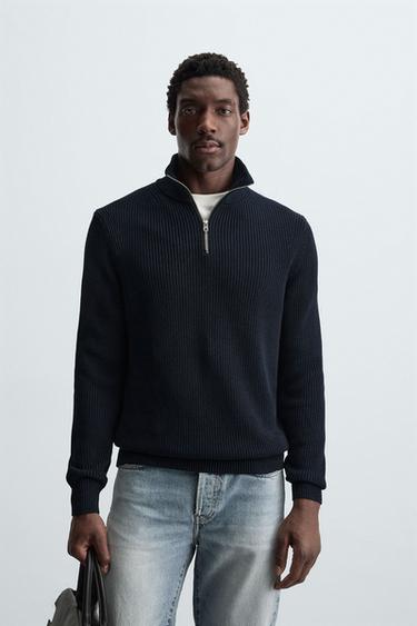 HIGH NECK ZIP-UP SWEATER - Navy blue by Zara
