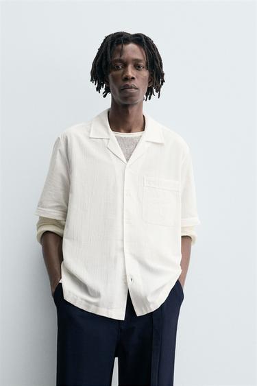 პერანგი თავისუფალი სტილი სტრუქტურა - Zara-ს White