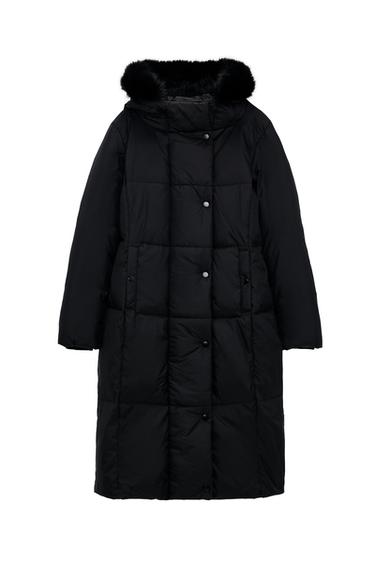 HOODED DOWN PUFFER JACKET WITH A FAUX FUR TRIM