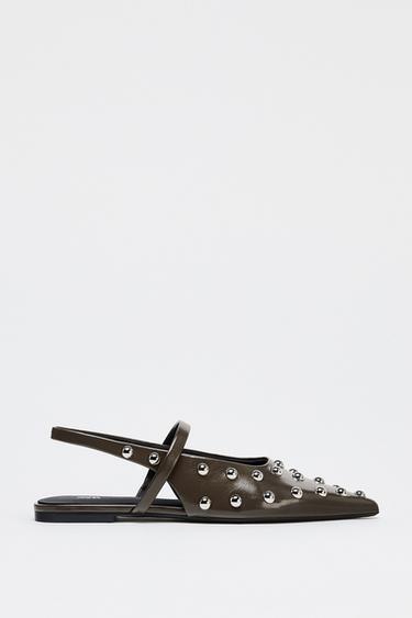 CHAUSSURES PLATES OUVERTES À L'ARRIÈRE AVEC CLOUS - Gris de Zara