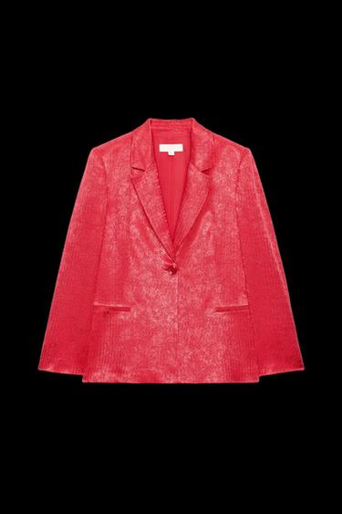 Zara JACQUARD BLAZER WITH SHOULDER PADS - Raspberry