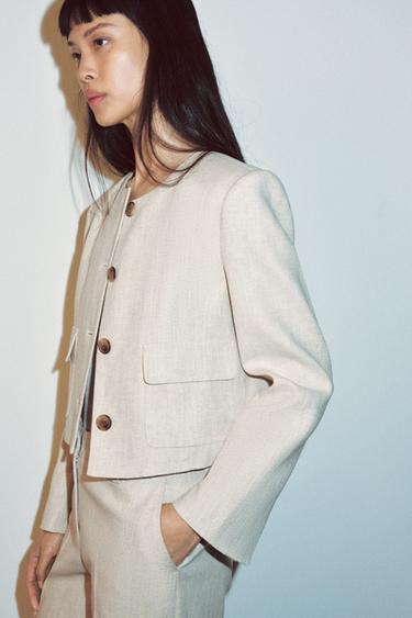 BLAZER EN TISSU RUSTIQUE - Beige clair de Zara - Image 3