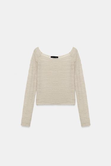 OFF-SHOULDER KNIT TOP - Sand / Marl by Zara - Image 7