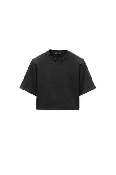 CROPPED T-SHIRT WITH SHOULDER PADS