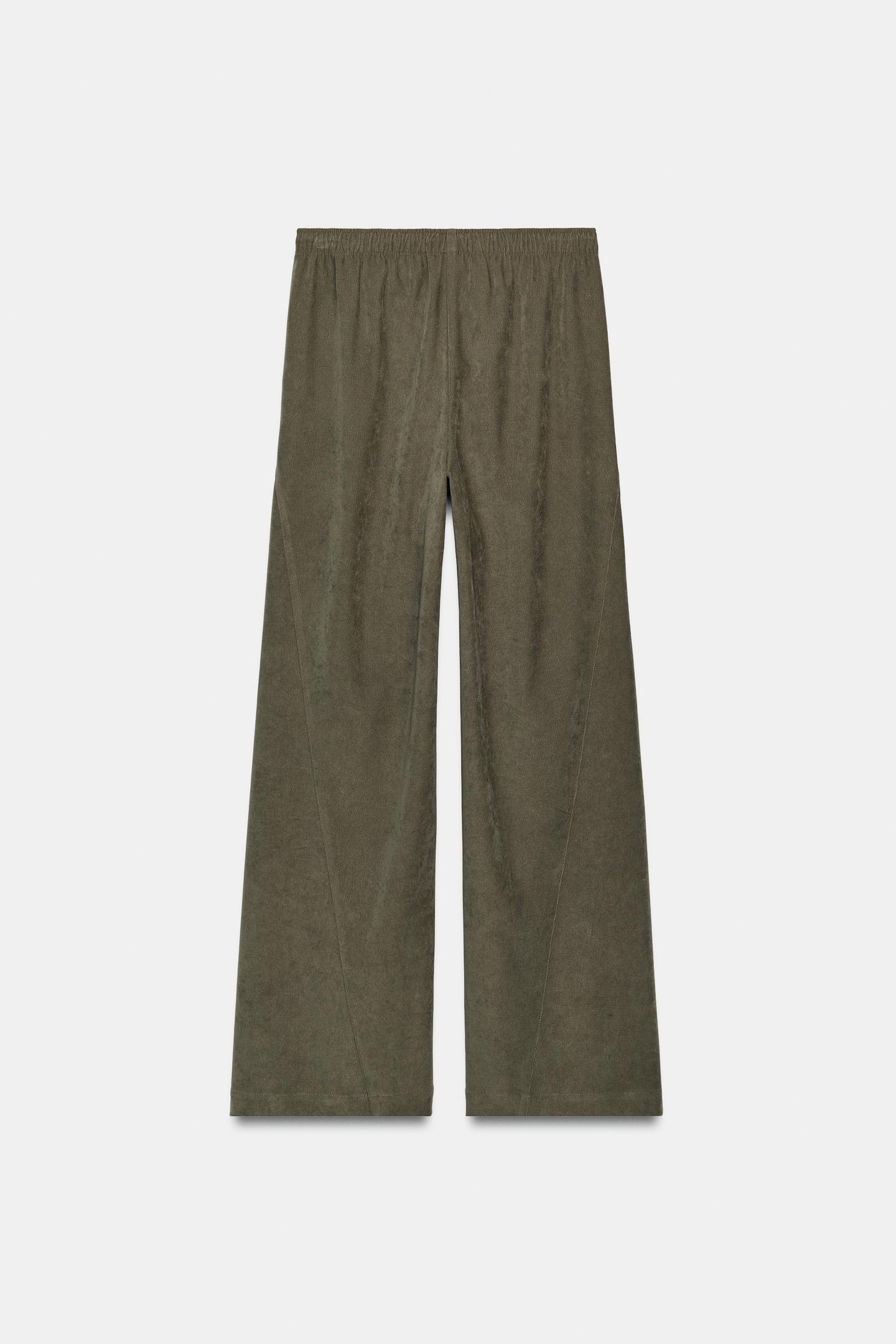 Женские брюки Zara Wide-Leg Elastic Waist, цвет: Хаки — фото 7