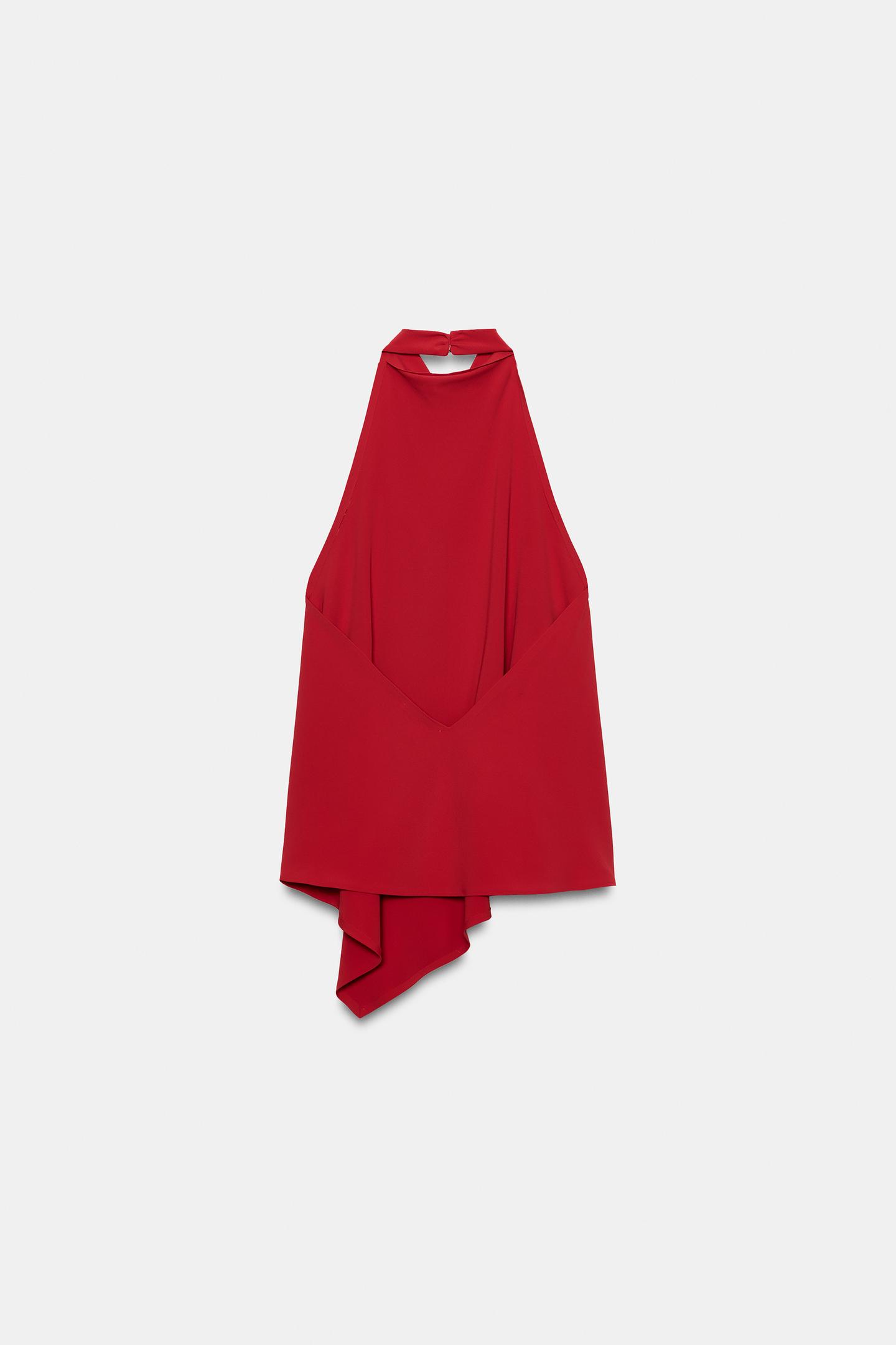 Женский топ Zara Asymmetric Halter Top, цвет: Красный — фото 6