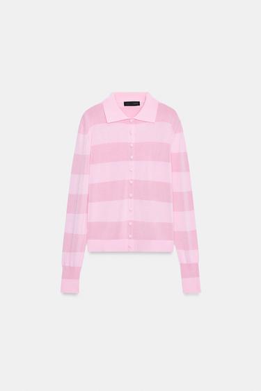 STRIPED POLO CARDIGAN - Faded pink by Zara - Image 6