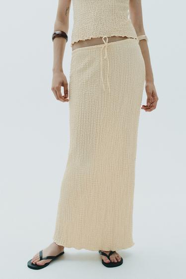 JUPE MIDI TEXTURÉE - Jaune clair de Zara