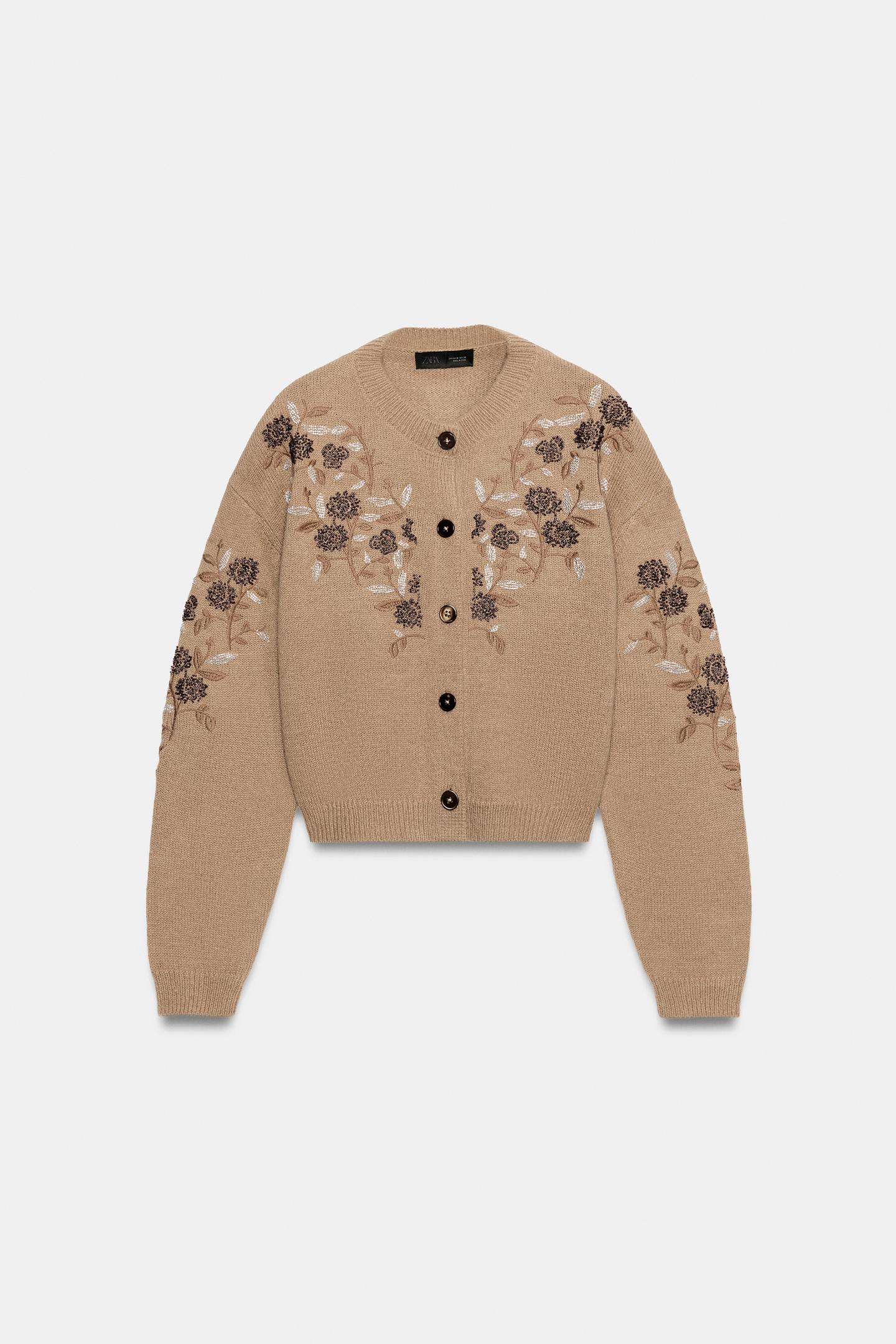 Женский кардиган Zara Cardigan with Beaded Embroidery, цвет: Серо-коричневый коричневый — фото 6