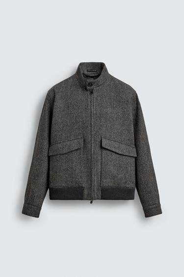 BLOUSON STRUCTURÉ CONTRASTANT - Gris foncé de Zara
