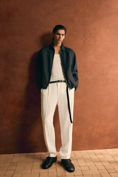 100% LINEN PLEATED TROUSERS - White by Zara