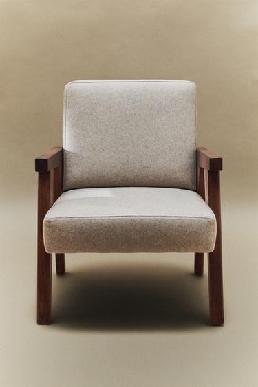 ZARA HOME BY BLASCO UPHOLSTERED WALNUT ACCENT CHAIR - Ecru by Zara