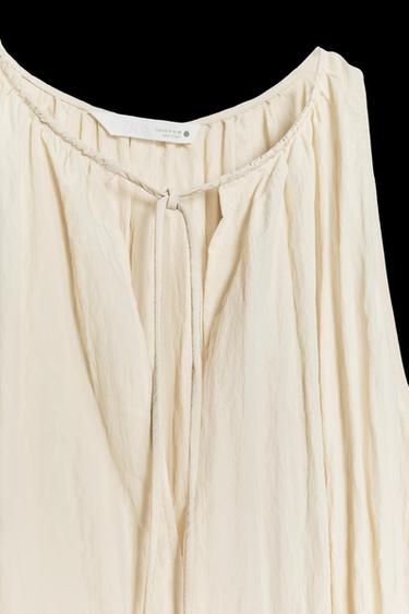 Zara ZW COLLECTION FLOWY CRINKLE-EFFECT DRESS - Beige