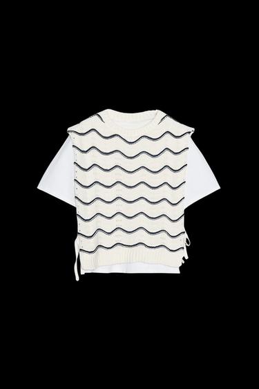 CAMISETA COMBINADA CHALECO TRICOT - Crudo / Marino de Zara - Imagen 0