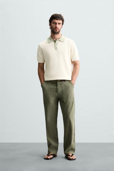 CONTRAST KNIT POLO SHIRT - Ecru / Green by Zara - Image 0