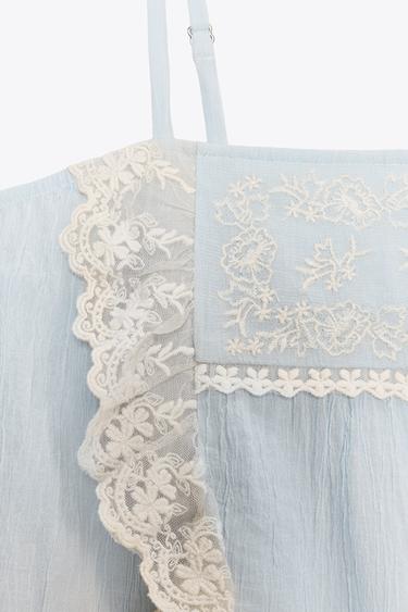 TOP À BRETELLES BRODÉES - Bleu de Zara - Image 6