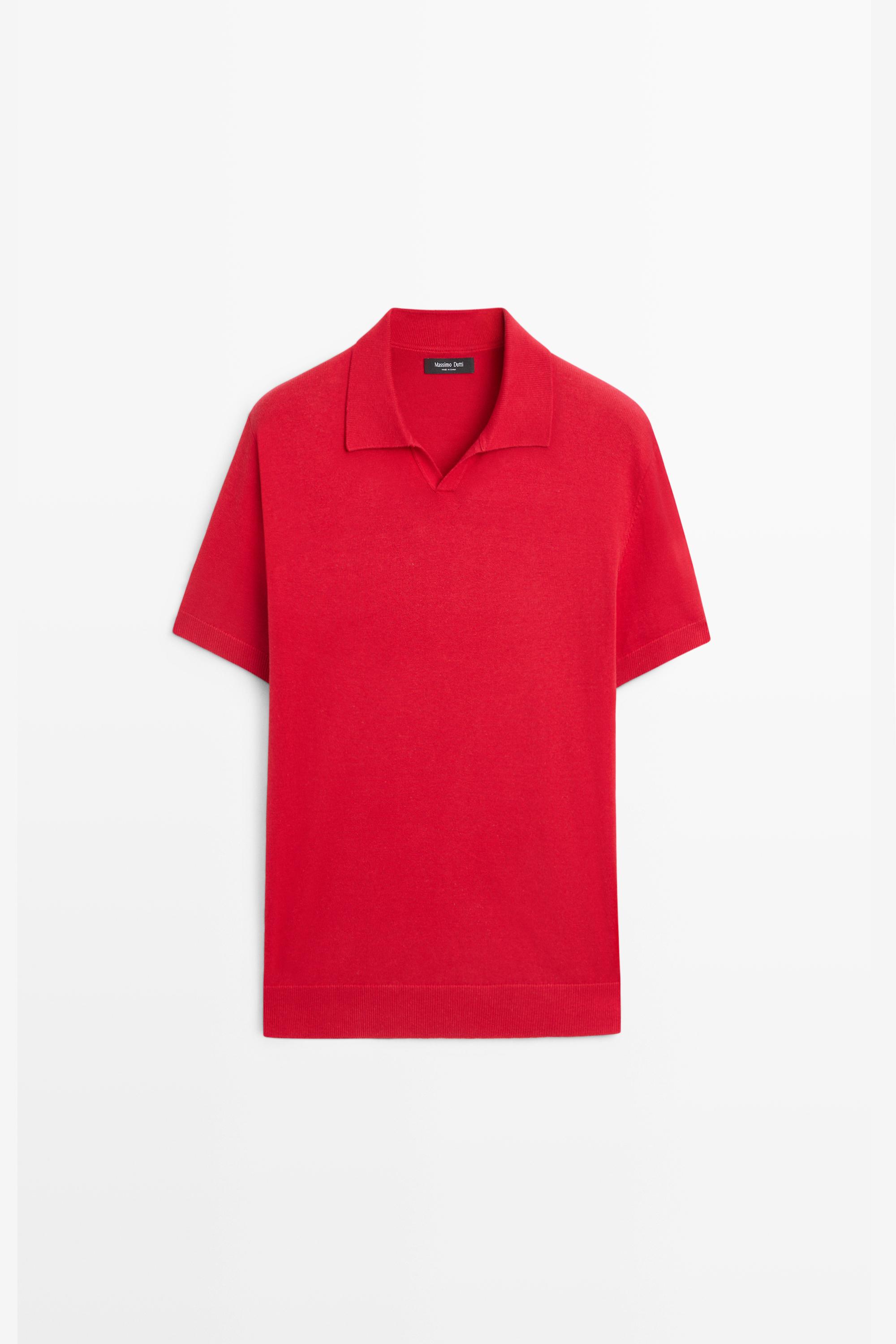 Cotton blend V-neck polo shirt