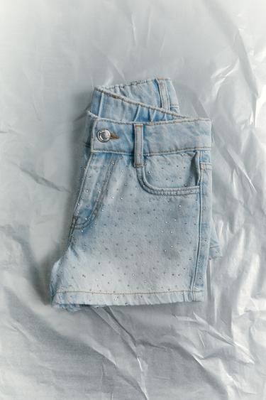 BERMUDA DENIM BRILLOS - Azul claro de Zara